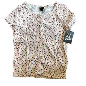 NEW Girl's Art Class Fitted Floral Button Down Short Sleeve Top sz L 10/12